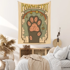 Bohemian Pawmistry tapestry showing mystical cat paw design with stars and moon