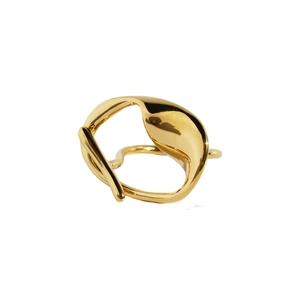 Polished golden stainless steel adjustable twisted ring with wide minimalist design