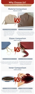 Detailed comparison of genuine leather elephant coin purse with metal zipper and key ring