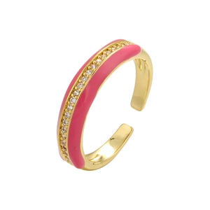 Pink enamel wave open ring with gold plating and white zircon inlay for women