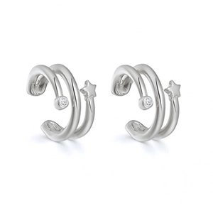Elegant silver star ear cuffs set with sparkling cubic zirconia stones for women