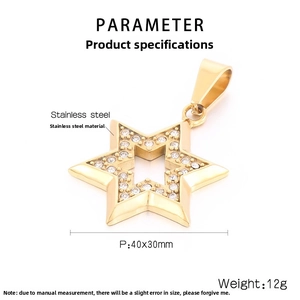 Detailed view of 18K gold plated stainless steel hexagram pendant with white rhinestones