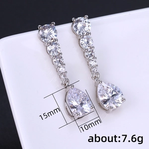 Pear shape silver drop earrings with sparkling AAA cubic zirconia for wedding