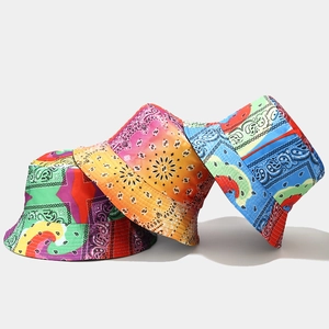 Unisex tie-dye paisley pattern reversible bucket hat for outdoor fashion and travel