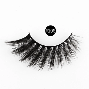 Detail shot of #108 3D faux mink eyelashes showing thick volume and curly fibers