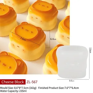 3D cheese cube silicone mold with cute bear face for DIY pudding cakes and soaps