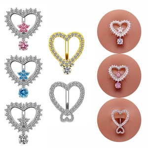 Heart Shaped Belly Button Ring Stainless Steel Zircon Inlaid Star Dangle Navel Piercing Jewelry Elegant Stylish