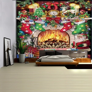 Detailed Christmas fireplace advent calendar wall tapestry with festive ornaments