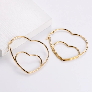 Minimalist double layer heart shaped hoop earrings in gold finish for women