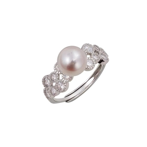 Elegant sterling silver ring with sugar cube zircon and white pearl in open design