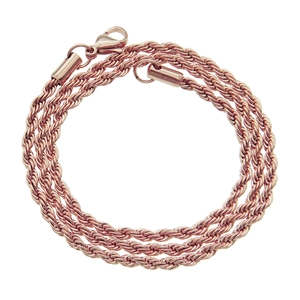 Detail of rose gold twisted rope chain necklace with a secure lobster claw clasp