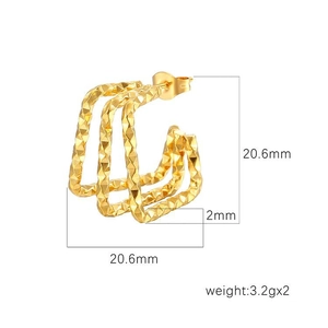 Fashionable 18K gold plated multi-layer square earrings with wave patterns for women