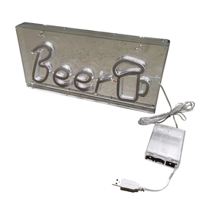 Neon Beer sign with mug design on clear acrylic base with dual USB and battery power