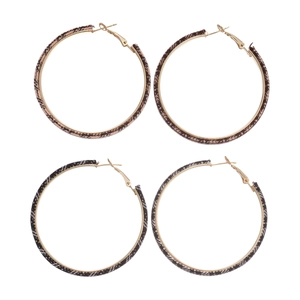 Fashionable geometric round hoop earrings with checkered fabric wrap in neutral tones
