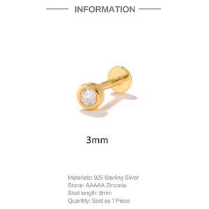 Detail specifications for 925 sterling silver stud with 3mm AAAAA zirconia stone