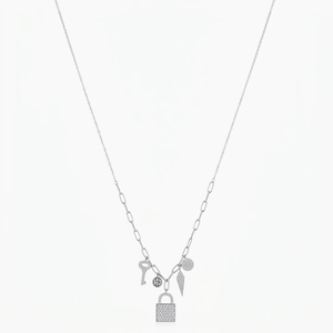 925 Sterling Silver Lock And Key Necklace Pave Zirconia Charms Paperclip AB Chain Elegant Romantic Jewelry For Women