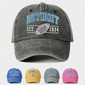 Vintage Detroit Embroidery Baseball Cap Washed Polyester Retro Sport Sun Hat For Men Women Adjustable Fashion