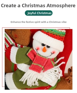 Detailed view of handmade plush snowman Christmas stocking with festive knit details