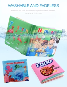 Détails des livres en tissu pour bébé lavables avec tissu résistant et motifs colorés