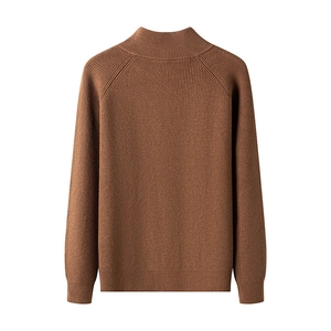 Brown long-sleeved knit sweater for men with a clean crew neck and raglan sleeve design