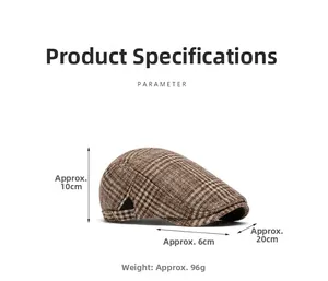 Classic plaid newsboy hat dimensions including 10cm height and 6cm brim length