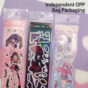 Three packs of cute Korean cartoon Guka stickers featuring anime girls and laser finishes