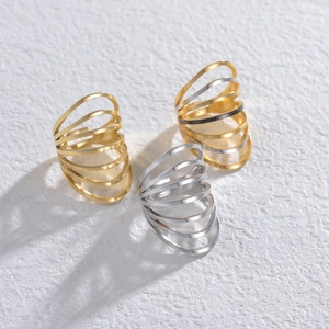 Minimalist multi-layered 14K gold and silver plated stainless steel open rings for women