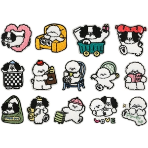 Cute Cartoon Dog Embroidered Patches Chenille Fabric Appliques For Clothing Bags Decoration Puppy Heart Patterns DIY Sew On