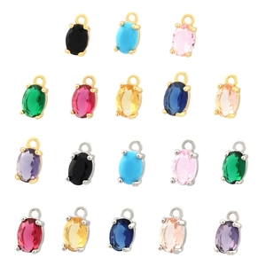 Oval 18K gold and silver plated pendants with colorful faceted zircon stones for DIY jewelry