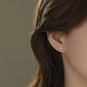 S999 Sterling Silver North Star Stud Earrings with Zircon for Women in Minimalist Style