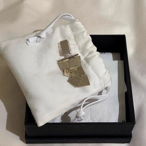 Silver layered square metal tassel earrings with drawstring pouch and gift box