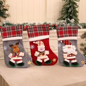 Set of three large Christmas stockings with Santa, Snowman, and Reindeer 3D doll designs