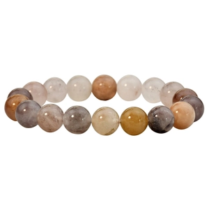 Minimalistisches Perlenarmband aus goldener Seidenjade mit Natursteintextur auf weißem Grund