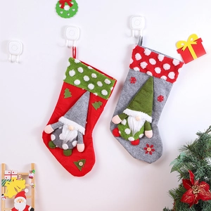 Large plush Christmas stockings with 3D forest gnome dolls for holiday decorations