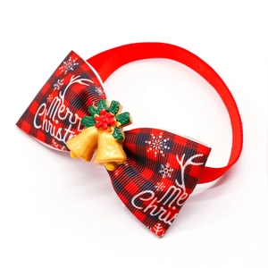 Christmas pet bow tie with red and black plaid pattern and Merry Christmas text