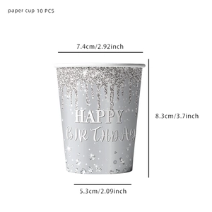 Silver glitter diamond paper cups for happy birthday party supplies set of 10 pieces