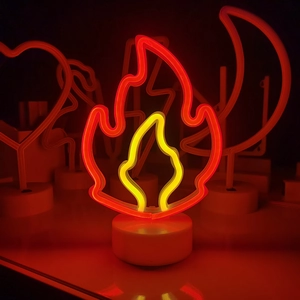 LED Neon Light Flame Shaped Desktop Atmosphere Lamp Dual Color PC Battery USB Powered Holiday Decor Night Light