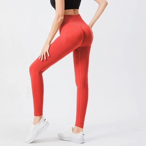 Leggings de yoga rouges sans couture à taille haute pour femmes avec contrôle du ventre