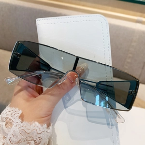 Y2K punk style oversized rectangular sunglasses with gradient grey blue lenses