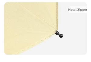 Close-up of durable black metal beads and textured beige fabric on the automatic umbrella