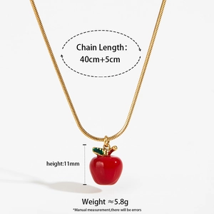 Golden snake chain necklace with red apple pendant and dimensions of 11mm height