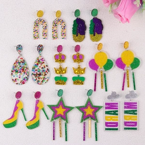 Mardi Gras Christmas Carnival Earrings Acrylic Glitter Star Santa Festive Jewelry Women Girls Stainless Steel Earring Post