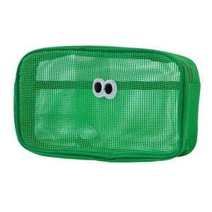 Green mesh rectangular organizer bag with cute eyes design for makeup and toiletries