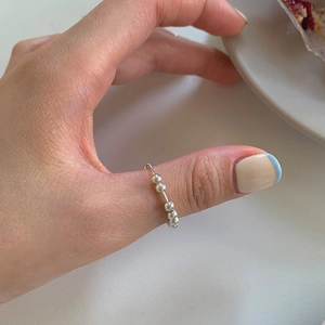Minimalist 925 sterling silver beaded ring for thumb with moving silver balls