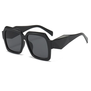 Lunettes de soleil carrées noires surdimensionnées avec branches à texture géométrique