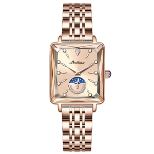 Luxurious Dedima square rose gold watch for women featuring diamond dial and moon phase display