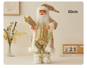 Detailed view of a 60cm pink sequin Santa Claus doll for festive holiday home decoration