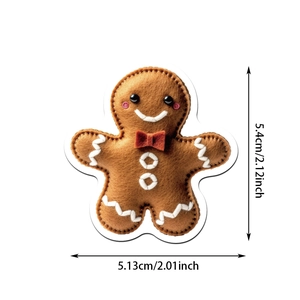Detailed view of gingerbread man felt patch with size measurements and red bow detail