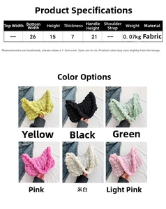 Detailed size chart and multi-color fabric cloud puff bags with bubble texture