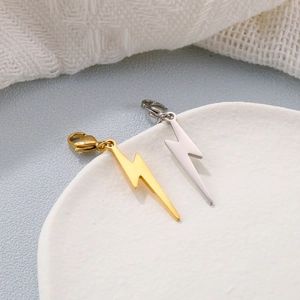 Lightning Bolt Charms Stainless Steel Pendants With Lobster Clasp For DIY Jewelry Making Keychain Accessories
